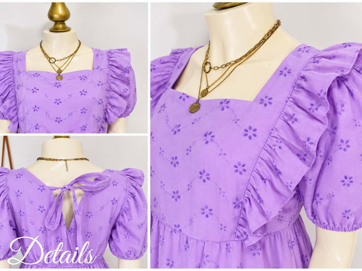 Karina Family Set – Eyelet Fabric Puff-Sleeve Dress & Coordinating Family Outfits