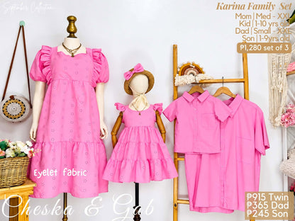 Karina Family Set – Eyelet Fabric Puff-Sleeve Dress & Coordinating Family Outfits
