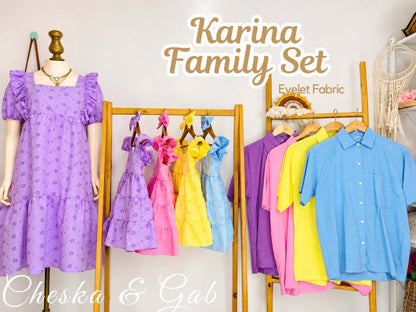 Karina Family Set – Eyelet Fabric Puff-Sleeve Dress & Coordinating Family Outfits