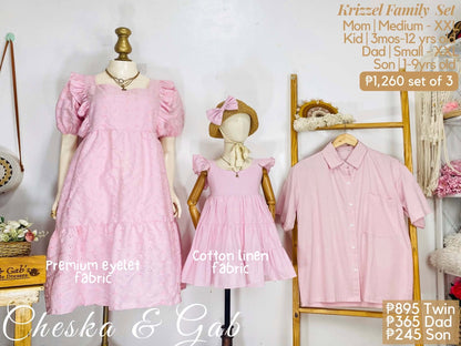 Karina Family Set – Eyelet Fabric Puff-Sleeve Dress & Coordinating Family Outfits
